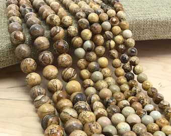 Picture Jasper, 8mm Beads, Jasper Beads, Brown Beads, Brown Jasper, 6mm Beads, Mala Beads, Brown Gemstone, Gemstone Beads, Nature Beads