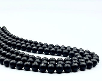 AAA Black Onyx oiled Matte Round Beads, 3mm/4mm/5mm/6mm/8mm/10mm/12mm Full Strand 15.5 Inches, Hole size 0.8mm, Natural Gemstone Beads