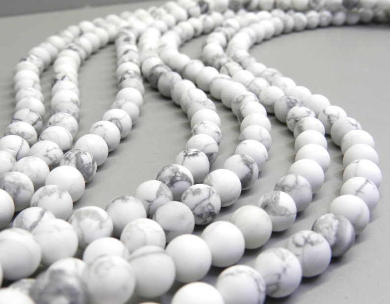Howlite Beads, Matte Howlite, 8mm Beads, Frosted Beads, White Howlite, White Beads Natural Gemstones 8mm Gemstone Beads, Howlite White Beads zdjęcie 3