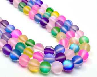 8mm Mystic Aura Quartz, Matte Beads, 8mm Beads, Mermaid Beads, Frosted Beads, Frosted White, Mermaid Glass, White Beads, Mermaid Glass.