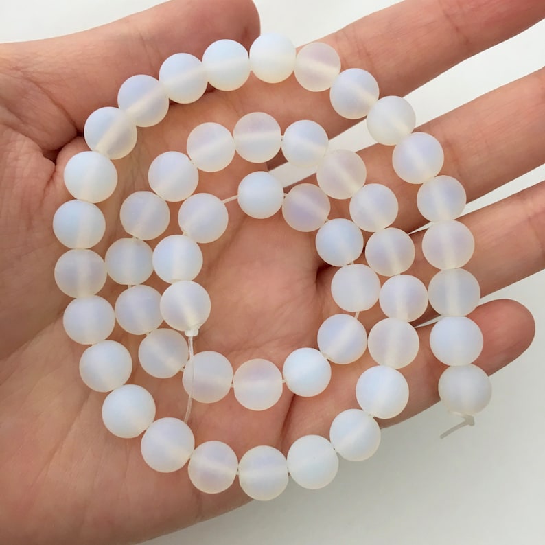 Opal Glass, Matte Beads, 8mm Beads, Opal Beads, Frosted Beads, 6mm Beads, Opal Glass Beads, Gemstone Beads, White Beads, White Opal Beads image 2