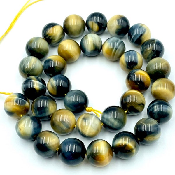 12mm Tiger Eye Smooth Round Loose Beads AAA Quality 7.5”/16pcs 15”/32pcs Hole 1.2mm Natural Tiger Eye Beads Gemstone Tiger Eye Beads