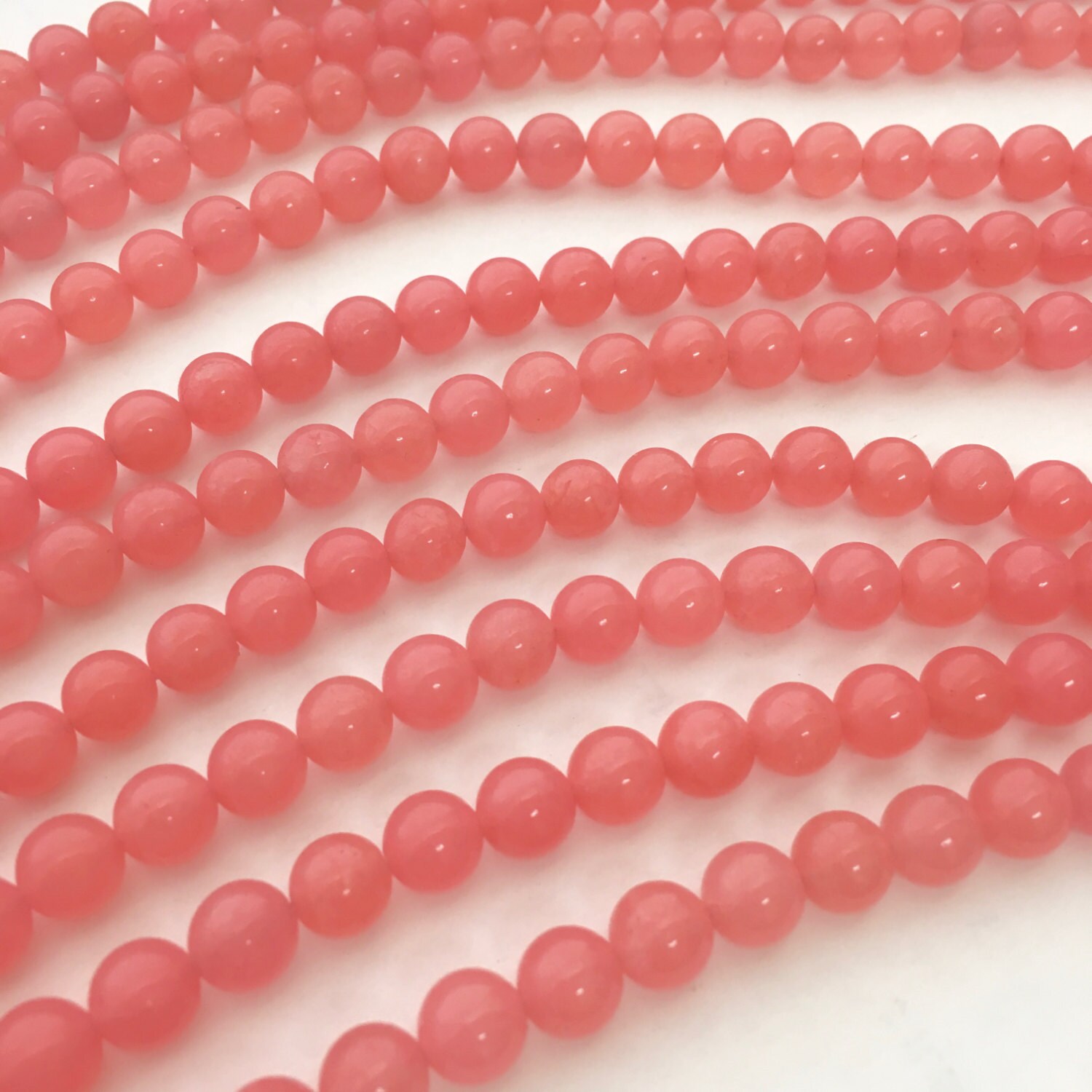 thumbnail image 2 of 18" Natural Pink Snowflake Jade & Silver Plated Beaded Necklace – Round 6mm Beads 2 of 5