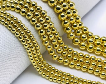Perles en cuivre plaqué or 14 carats, Perles d'espacement, Perles de 6 mm, Perles rondes de 8 mm, Résultats de recherche en plaqué or, Plaqué or sous vide, Perles en cuivre plaqué sans soudure,