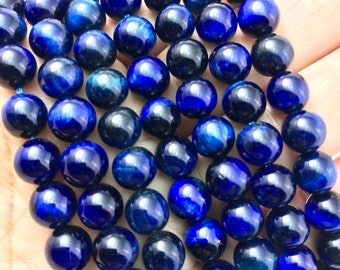 AAA Royal Blue Tiger Eye Natural Gemstone Smooth Round Beads 4mm 6mm 8mm 10mm Full Strand 15.5” Gemstone Beads