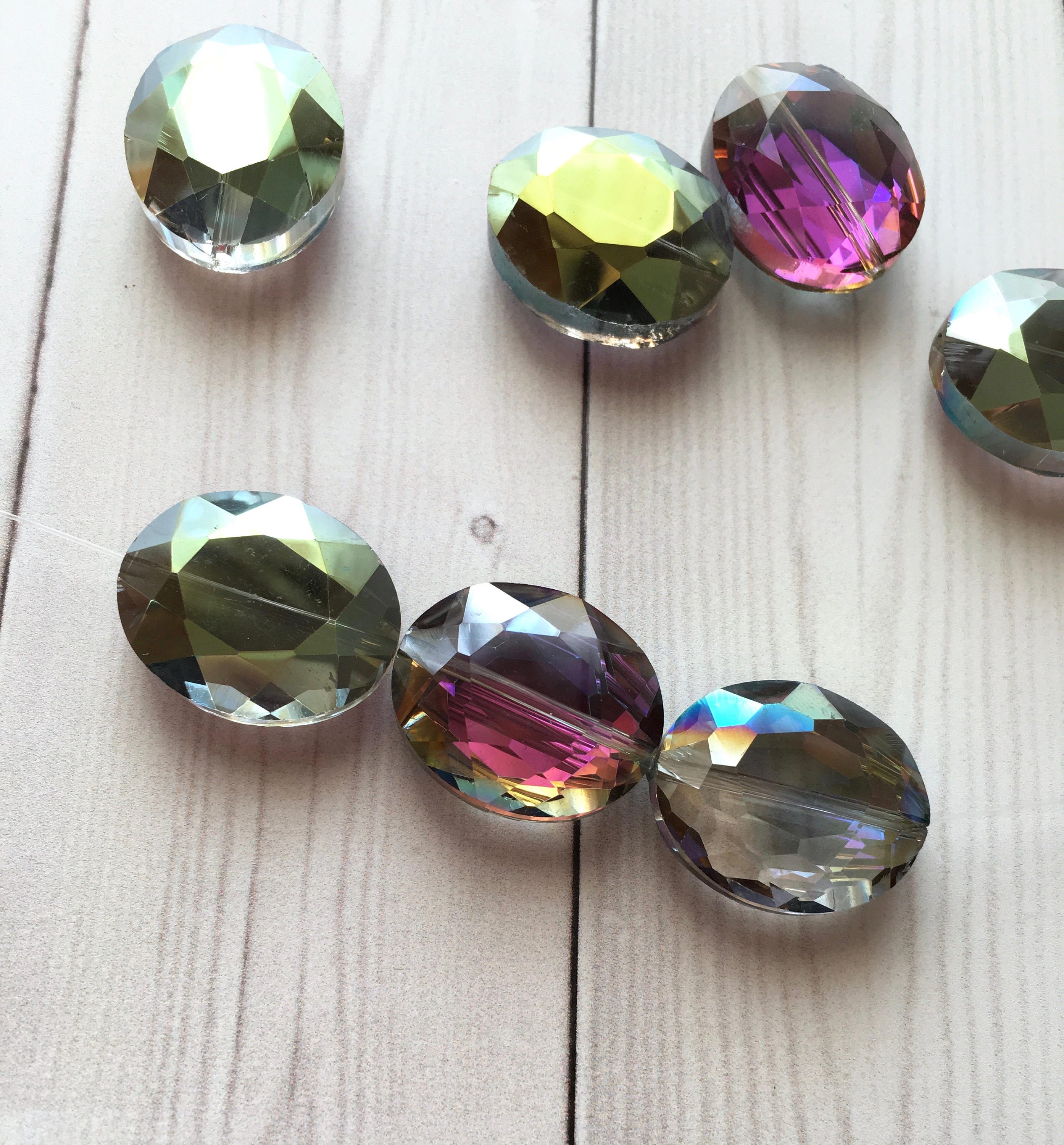 Thunder Crystal Bead 7pcs Faceted Beads Loose Beads Oval | Etsy