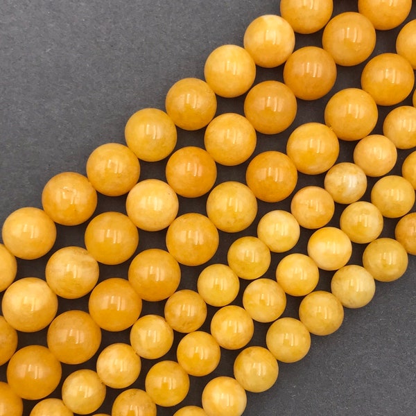 AAA Gelbe Jade Glatte Runde Perlen, Vollstrang 15 Zoll, 6mm, 8mm, 10mm, Lochgröße 0,8mm. Edelsteinperlen.Chakraperlen