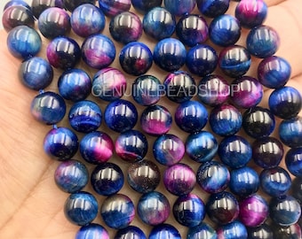 AAA Aurora Galaxy Tiger Eye Natural Gemstone Smooth Round Beads 4mm 6mm 8mm Loose Beads