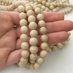 Fossil Stone, Gemstone Beads, Off White, 4mm-14mm, 8mm Beads, 6mm Beads, Beads for Jewelry Making, Beads for Bracelets, Natural Stone, Cream image 2