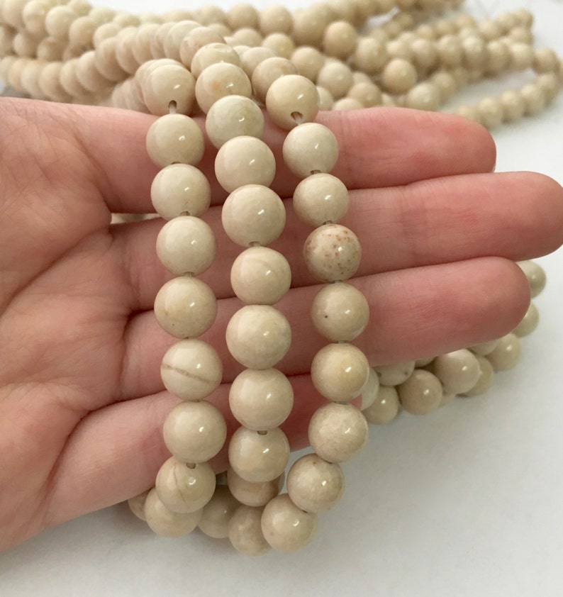 Fossil Stone, Gemstone Beads, Off White, 4mm-14mm, 8mm Beads, 6mm Beads, Beads for Jewelry Making, Beads for Bracelets, Natural Stone, Cream image 2