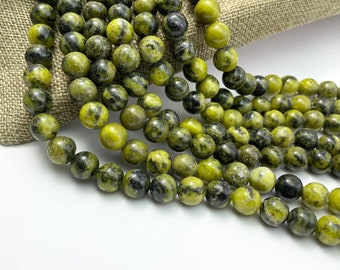 8mm 10mm Smooth Round Yellow Serpentine Beads, Loose beads, Full Strand 15”, Gemstone Beads, Beads for Jewelry making