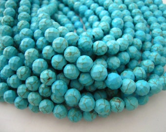 Magnésite turquoise, Perles 8 mm, Perles à facettes, Howlite turquoise, Perles turquoises, Howlite, Perles de magnésite, Turquoise à facettes, Perles 6 mm