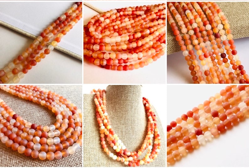 Natural Carnelian Beads, Matte Beads, Orange Carnelian, Carnelian Beads, Autumn Beads, Fall Beads Orange Beads Frosted Beads Orange Gemstone image 7