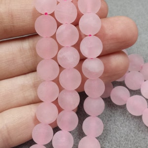 Quartz rose, Perles de quartz rose, Perles 4 mm, Perles 8 mm, Perles mates, Perles givrées, Quartz rose mat, Rose poudré, Rose rose, Perles roses image 3