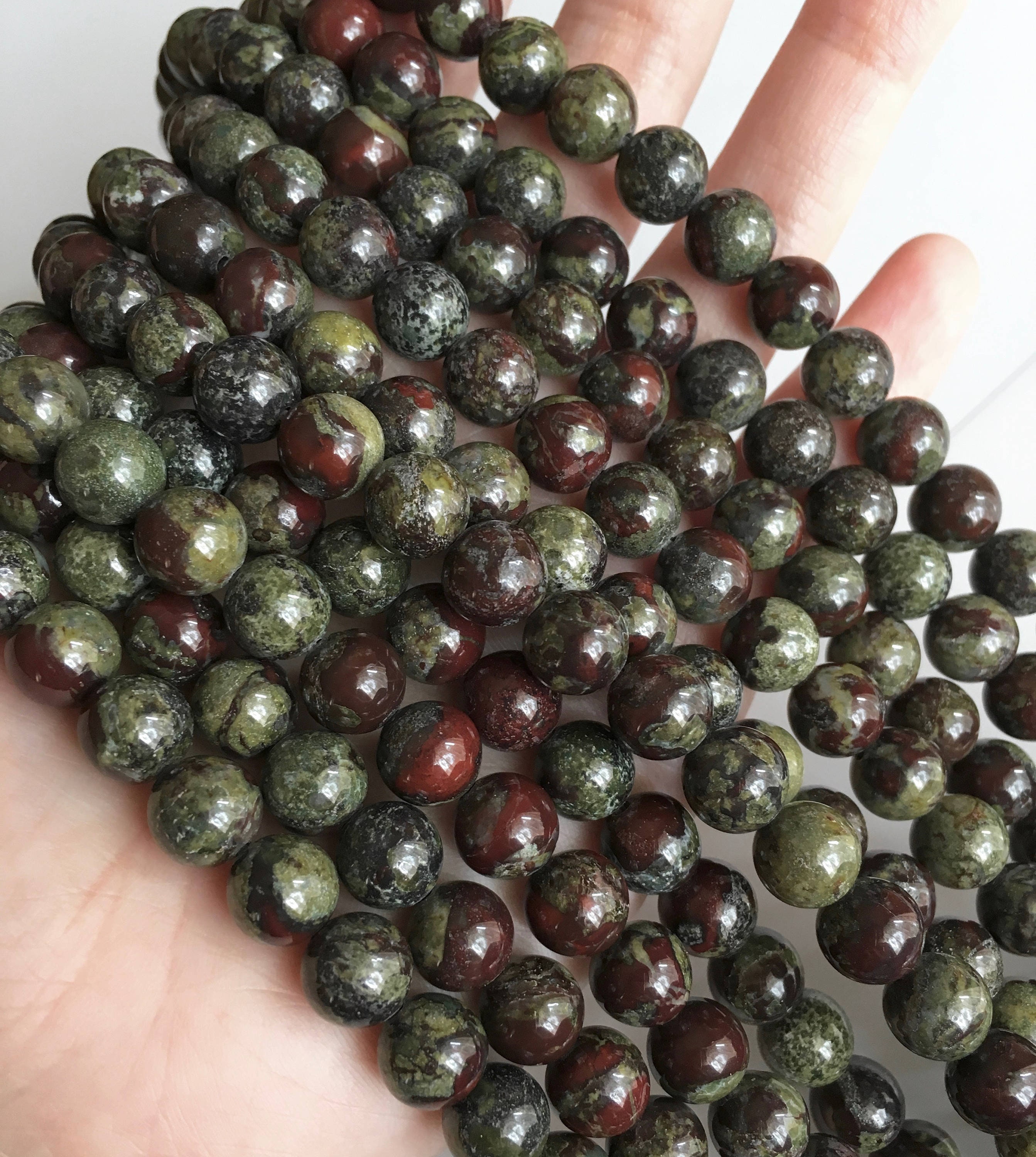 Natural Stone Round Green Dragon Blood Jasper Beads For Jewelry Making 15"  DIY 