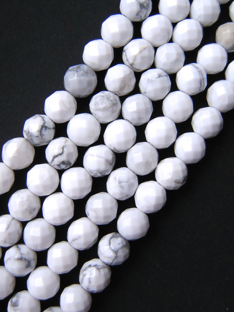 Natural Howlite Beads, 8mm Beads, 6mm Beads, Faceted Beads, Howlite Beads, White Howlite, 8mm Gemstone Beads, Faceted Gemstone, 8mm Howlite image 1