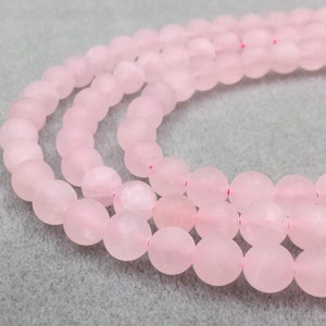 Quartz rose, Perles de quartz rose, Perles 4 mm, Perles 8 mm, Perles mates, Perles givrées, Quartz rose mat, Rose poudré, Rose rose, Perles roses image 2