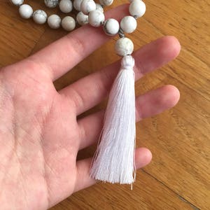 Howlite Mala Necklace, 108 Mala Beads, White Mala Necklace, Howlite Hand Knotted Mala, Howlite Jewelry, White Necklace Summer Jewelry image 3