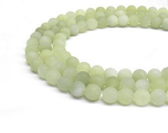 Jade nouveau, Perles serpentines, Perles 8 mm, Perles givrées, Perles mates, Jaune pâle, Vert clair, Perles de pierres précieuses 8 mm, Perles de pierres vertes, 15,5 pouces