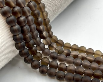 Natural Smoky Beads, Matte Beads, 6mm Beads, Frosted Beads, Brown Beads, Matte Smoke Quartz , Mala Beads