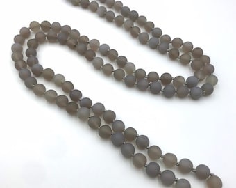 40” Gray Matte 8mm Necklace, Beaded Necklace, Beaded Necklaces For Women, Gemstone Necklace Beaded, Hand Knotted Necklace 40 Inches