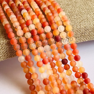 Natural Carnelian Beads, Matte Beads, Orange Carnelian, Carnelian Beads, Autumn Beads, Fall Beads Orange Beads Frosted Beads Orange Gemstone image 1