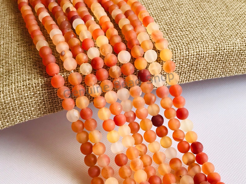 Natural Carnelian Beads, Matte Beads, Orange Carnelian, Carnelian Beads, Autumn Beads, Fall Beads Orange Beads Frosted Beads Orange Gemstone image 1