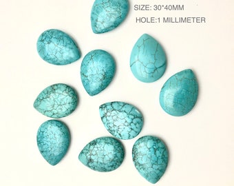 SALE 4Pcs, Howlite Turquiose 30x40mm Smooth Teardrop, Hole Size 1 Millimeter, Blue-green color, nice polished.Natural Gemstone Pendant.