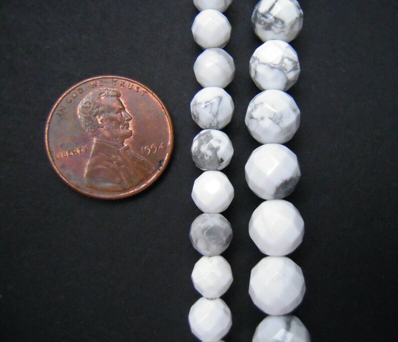Natural Howlite Beads, 8mm Beads, 6mm Beads, Faceted Beads, Howlite Beads, White Howlite, 8mm Gemstone Beads, Faceted Gemstone, 8mm Howlite image 2
