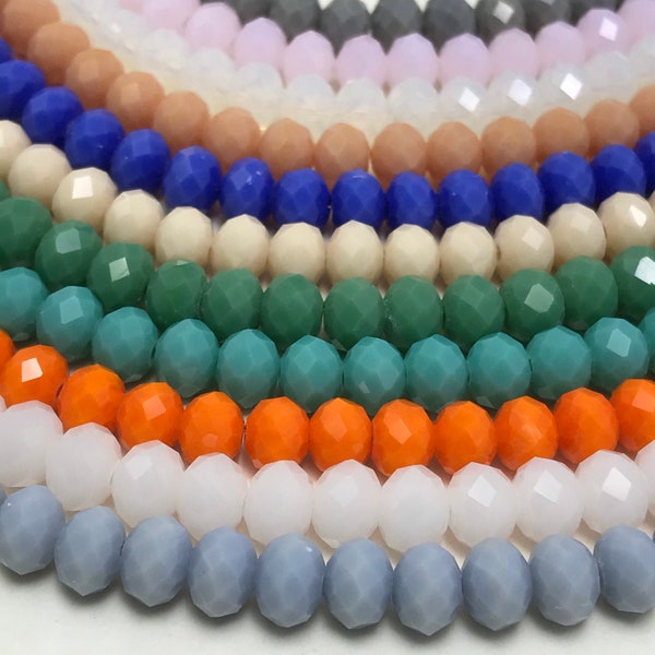 Strands of 8mm Crystals Beads Faceted Roundel, Color Green/Champagne/Rose Pink/Blue/Purple/Peacock Green/Black Diamond
