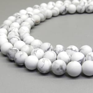 Howlite Beads, Matte Howlite, 8mm Beads, Frosted Beads, White Howlite, White Beads Natural Gemstones 8mm Gemstone Beads, Howlite White Beads zdjęcie 1