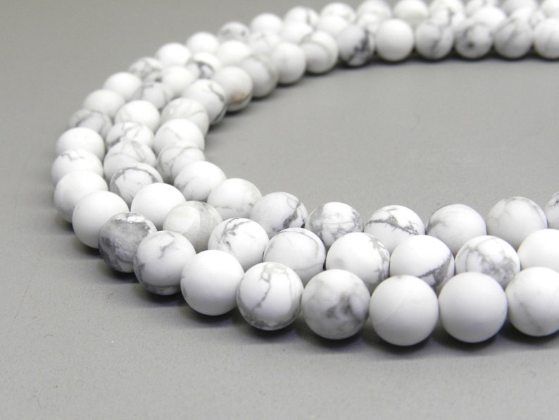 Howlite Beads, Matte Howlite, 8mm Beads, Frosted Beads, White Howlite, White Beads Natural Gemstones 8mm Gemstone Beads, Howlite White Beads zdjęcie 1