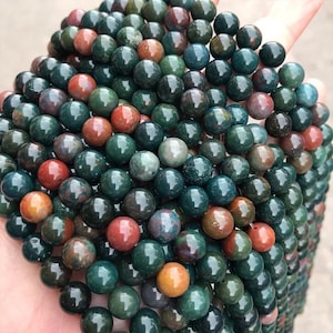 Bloodstone Beads, 8mm Beads, Blood Stone, Green Beads, Heliotrope, Dark Green, Green Gemstone, Bloodstone Gemstone Beads, Protection Stones image 1