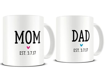 Mom Est Mug Set - Gift For New Parents - New Mom Gift - First Mothers Day Gift - New Dad Gift - First Father's Day - Baby Announcement MG645