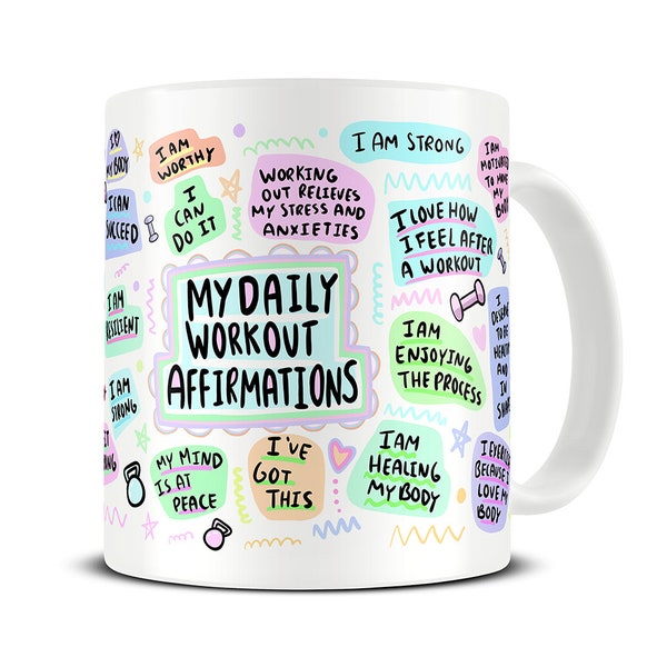 Taza con afirmaciones para el entrenamiento diario - Taza para el gimnasio - Taza fitness - Taza de regalo para entrenar - Regalo para amantes del gimnasio - Taza de positividad - MG943