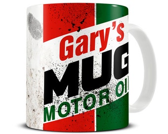 Personalised Oil Can Stained Coffee Mug - Gift for Mechanic - Mechanic Mug - Petrol Head Gifts - Gift for Brother - Car Mug - MG969