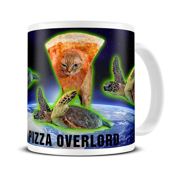 Pizza Overlord Coffee Mug - Pizza Cat - Meme Gift Mug - Funny Mug - Cat Mug - Cat Gifts - Space Cat - Pizza Gifts - Pizza Mug - MG527