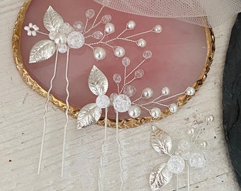 Braut Haarnadeln mit Perlen in "Zuckerquarz" Effekt Hochzeit Haarnadel Haarschmuck Wedding Style Perlen in gefroren Effekt 3er Set