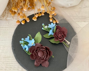 Haarspange Schmuck mit Handmade Blumen aus Modelliermasse Clay Flowers Haarkamm Hair Clip Vergissmeinnicht Blumen Geschenk