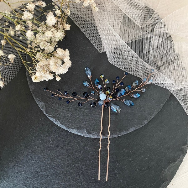 Handmade hair pins with lots of pearls in blue light blue wedding hair accessories wedding style bride hair school graduation bridesmaids