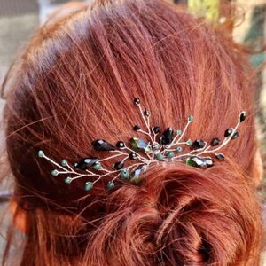 Handgemachte Haarnadeln mit schwarzen und grünen Perlen Hochzeit Haarschmuck Wedding Style Bride Hair Einschulung Abschluss Brautjungfern Bild 7