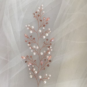 Bridal hair accessory in rose gold hair vine with pearls branch vine festive wedding Wedding bride hair style