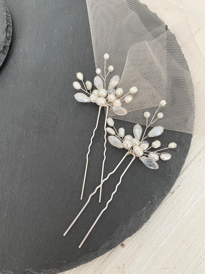 Bridal hairpins with pearls in cream white or pink Universal bridal jewelry hair accessories Handmade wedding accessories image 8