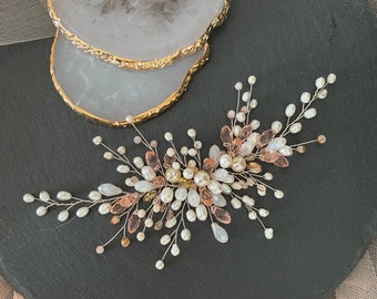 Pearl diadem hair tendril bridal hair wire with pearls in pink cream white pearls in bridal hair jewelry Handmade bridal wedding hair