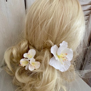 White flowers on hairpins individually or set of bridal hair accessories with real clay flowers made from modeling clay image 8