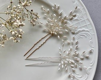 Dezenter Braut Haarschmuck Haarnadeln mit "Reisform" Perlen in gold oder silber Hochzeit Abschluss Perlen Braut Haarschmuck Perlenschmuck