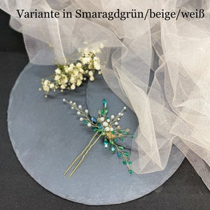 Handgemachte Haarnadeln mit schwarzen und grünen Perlen Hochzeit Haarschmuck Wedding Style Bride Hair Einschulung Abschluss Brautjungfern Smaragd-Grün Gold