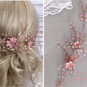Wedding hair accessories bridal hair vine hair accessories with porcelain flowers hair wire with pearls and polymer clay flowers rose gold