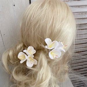 White flowers on hairpins individually or set of bridal hair accessories with real clay flowers made from modeling clay image 6