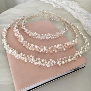 Bridal tiara hair crown with delicate pearls bridal hair accessories romantic wedding bridal wreath
